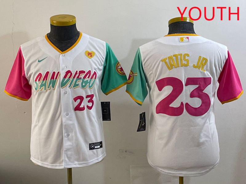 Youth San Diego Padres #23 Tatis jr White City Edition 2025 Nike MLB Jersey style 10->youth mlb jersey->Youth Jersey